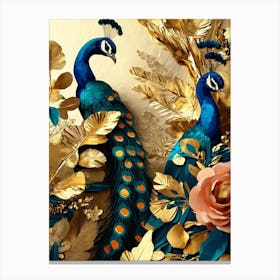 Peacocks And Roses Canvas Print