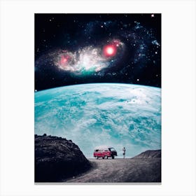Van Travel In Front Of Earth Canvas Print