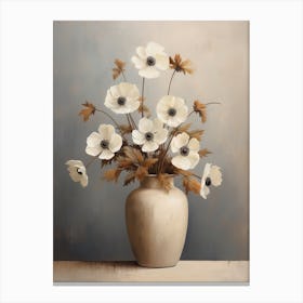 Anemone, Autumn Fall Flowers Sitting In A White Vase, Farmhouse Style 4 Canvas Print