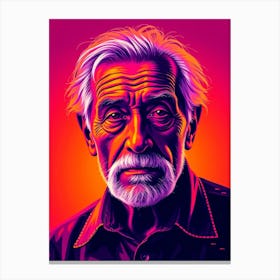 Portrait Of A Old Man - Neon Style Canvas Print