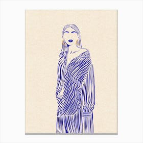 Woman In Blue Canvas Line Art Print