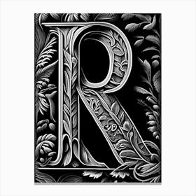 R, Letter, Alphabet Linocut 2 Canvas Print
