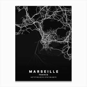 Marseille France Black Map Canvas Print