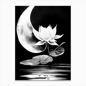 Lotus And Moon Symbol 1 Black And White Painting Canvas Print