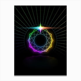 Neon Geometric Glyph in Candy Blue and Pink with Rainbow Sparkle on Black n.0071 Canvas Print