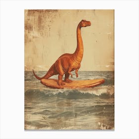 Vintage Brachiosaurus Dinosaur On A Surf Board 1 Canvas Print