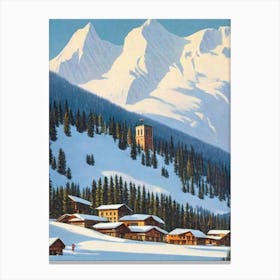 Selva Val Gardena, Italy Ski Resort Vintage Landscape 1 Skiing Poster Canvas Print