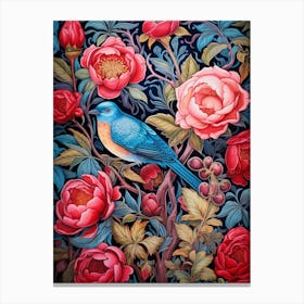 Blue Bird And Roses Canvas Print