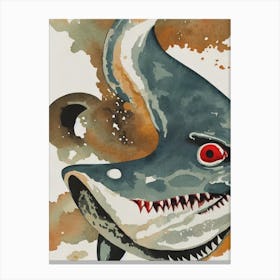 Hammerhead Shark Vintage Graphic Watercolour Canvas Print