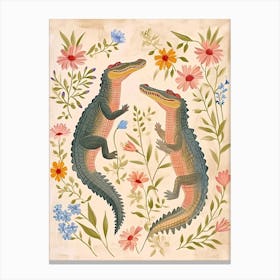 Folksy Floral Animal Drawing Crocodile 2 Canvas Print