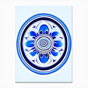 Dharma Wheel, Symbol, Third Eye Blue & White 1 Canvas Print