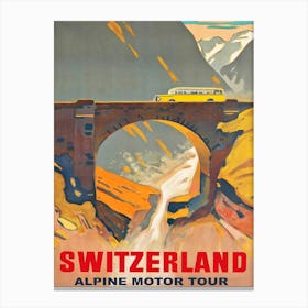 Switzerland Bud Tour, Vintage Travel Poster Canvas Print