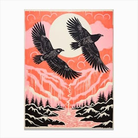 Vintage Japanese Inspired Bird Print Raven 3 Canvas Print