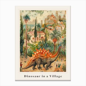 Dinosaur In An Ancient Village 2 Poster Canvas Print