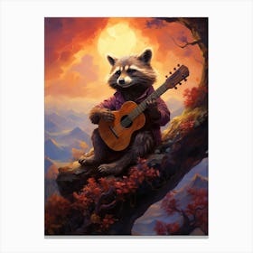 Raccoon Playing Guitar Canvas Print