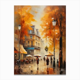 Paris city countryside, cafes, people, trees, old autumn oil paints. Faded colours.7 Canvas Print