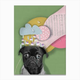 Bittersweet Melody - Surreal Collage with Pug and Pastel Dreams Canvas Print