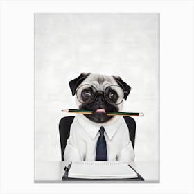 Pug With Pencil Canvas Print