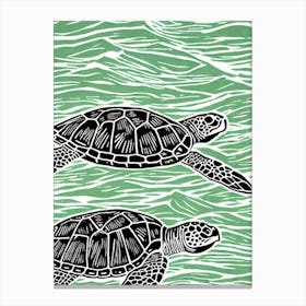 Green Sea Turtle II Linocut Canvas Print