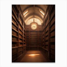 Library With A Clock Canvas Print