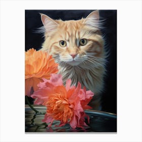 Cat With Flowers 5 Canvas Print