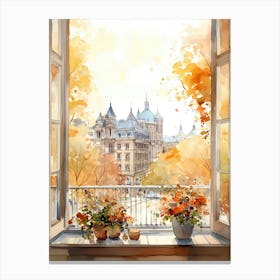 Window View Of Oslo Norway In Autumn Fall, Watercolour 2 Canvas Print