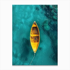 Yellow Boat In Blue Sea Canvas Print