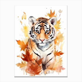 A Tiger Watercolour In Autumn Colours 2 Canvas Print