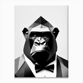 Gorilla In Bow Tie Gorillas Black & White Geometric 1 Canvas Print