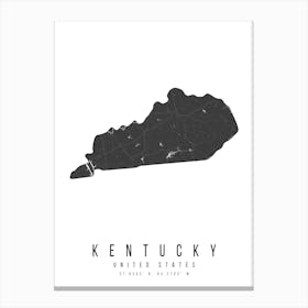 Kentucky Mono Black And White Modern Minimal Street Map Canvas Print
