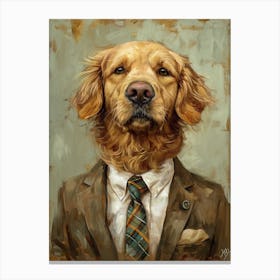 Kitsch Portrait Of A Golden Retriever In A Tie 3 Canvas Print