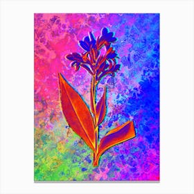 Water Canna Botanical in Acid Neon Pink Green and Blue n.0048 Canvas Print