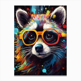 A Raccoon Wearing Glasses Vibrant Paint Splash 1 Canvas Print