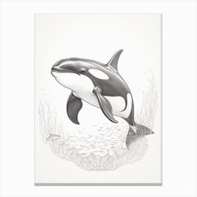 Minimalist Realism Of Orca Whale Pencil Drawing Style Canvas Print