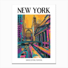 Grand Central Terminal New York Colourful Silkscreen Illustration 3 Poster Canvas Print