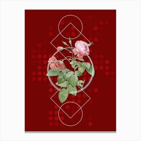 Vintage Pink Boursault Rose Botanical with Geometric Line Motif and Dot Pattern Canvas Print