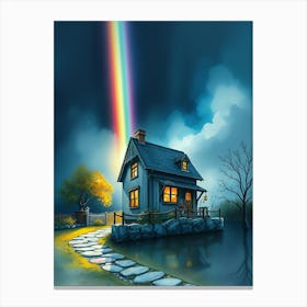 House With A Rainbow Canvas Print