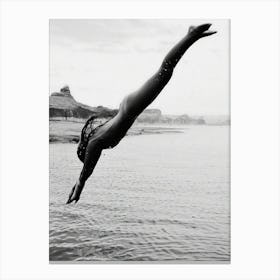 Woman Swimming Black And White Beach Photography Diving Feminist Canvas Print