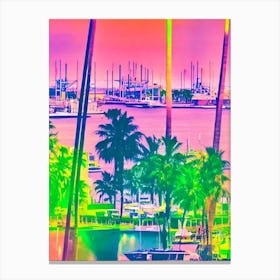 Port Of Long Beach United States Retro Risograph Print 1 harbour Canvas Print