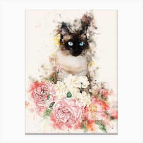 Siamese Cat With Flowers Canvas Print