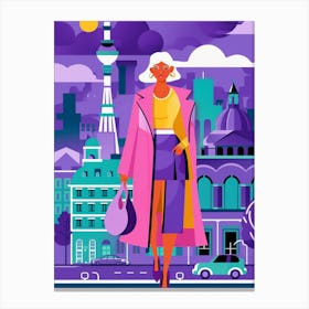 Fashion Girl Walking In The City Canvas Print