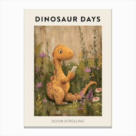 Dinosaur Doom Scrolling On A Phone Poster 2 Canvas Print