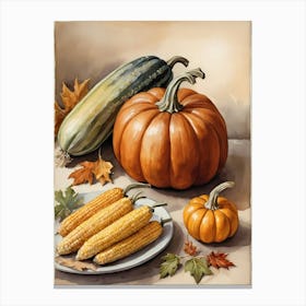 Holiday Illustration With Pumpkins, Corn, And Vegetables (30) Canvas Print