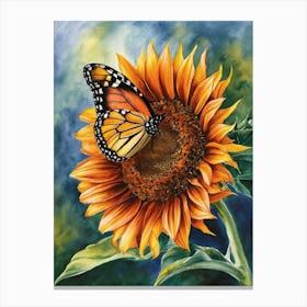 Sunflower With Butterfly Canvas Print