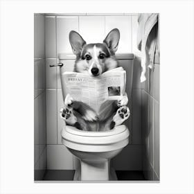 Corgi Reading Newspaper On Toilet Canvas Print