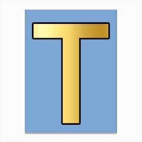 Letter T Gold Alphabet Light Blue Canvas Print