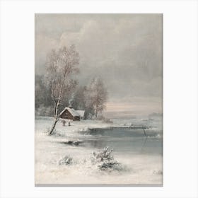 Snowy Winter Cabin Wall Art Print Canvas Print