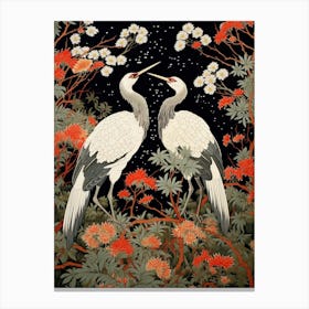 Black And Red Cranes 4 Vintage Japanese Botanical Canvas Print