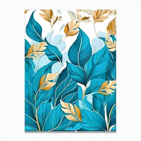 Blue And Gold Leaves 4 Canvas Print