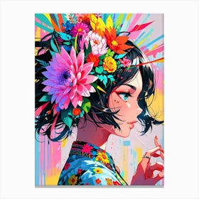 Asian Girl With Flowers Canvas Print